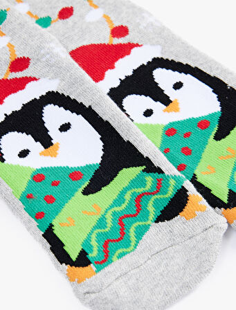 Penguen Desenli Yılbaşı Çorabı