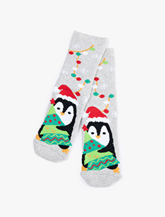 Penguen Desenli Yılbaşı Çorabı