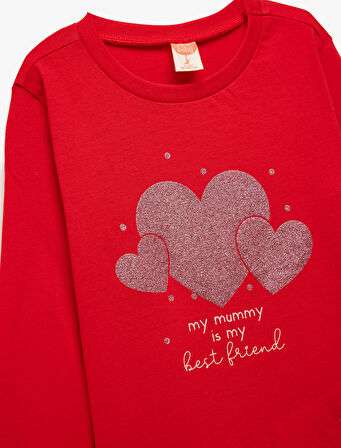 Pamuklu Baskılı Uzun Kollu Bisiklet Yaka Tişört