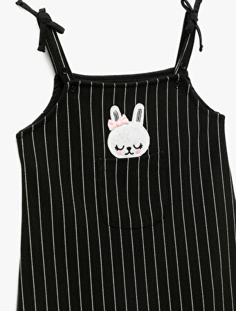 Tavşan Nakış Detaylı İnce Askılı Çizgili Jile Elbise