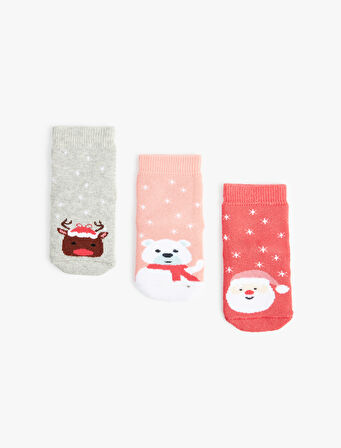 Yılbaşı Temalı Hayvanlar Detaylı Pamuklu Havlu Çorap Seti