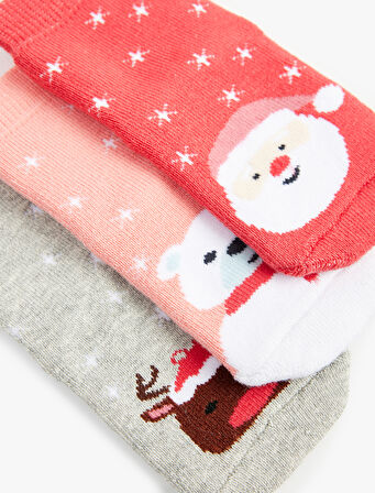 Yılbaşı Temalı Hayvanlar Detaylı Pamuklu Havlu Çorap Seti