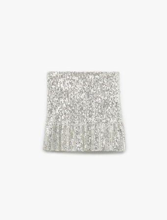 Astarlı Payetli Kloş Mini Etek