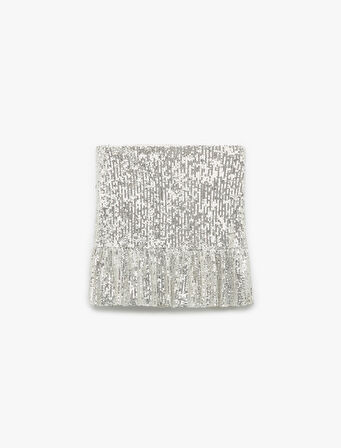 Astarlı Payetli Kloş Mini Etek