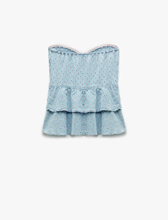 Pamuklu Kalp Yaka Volan Detaylı Kolsuz Denim Atlet