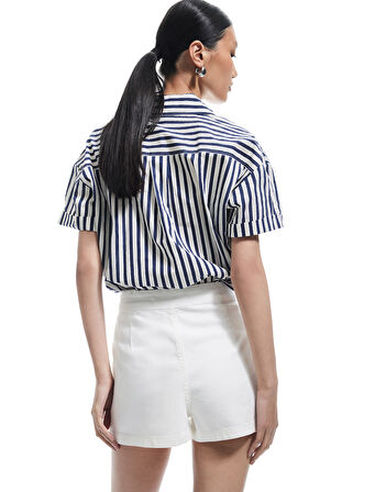 Yüksek Bel Düğmeli Pamuklu Mini Şort Etek