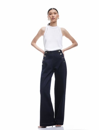 Düğme Detaylı Standart Bel Geniş Paça Jean Pantolon -  Wide Leg Jeans