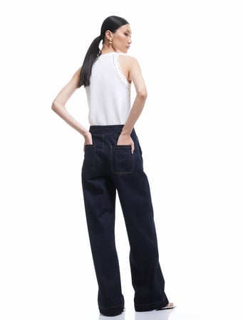 Düğme Detaylı Standart Bel Geniş Paça Jean Pantolon -  Wide Leg Jeans