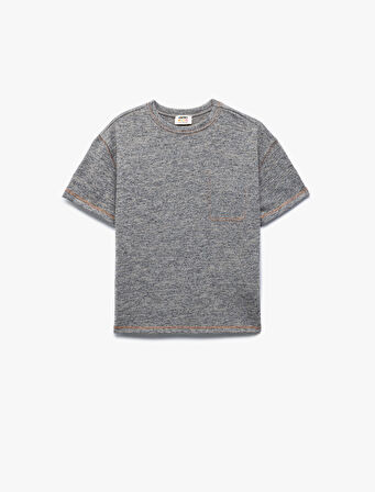 Dikiş Detaylı Kısa Kollu Bisiklet Yaka Tişört