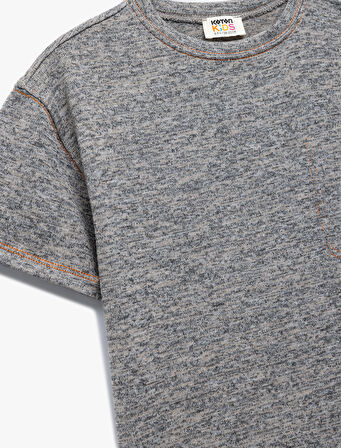 Dikiş Detaylı Kısa Kollu Bisiklet Yaka Tişört