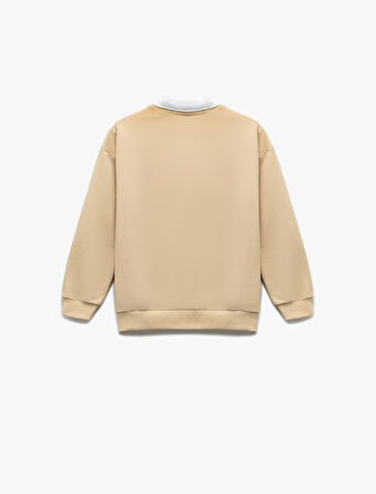 Uzun Kollu Gömlek Yaka Detaylı Pamuklu Basic Sweatshirt