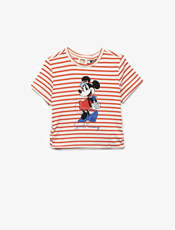 Minnie Mouse Baskılı Lisanslı Çizgili Kısa Kollu Tişört