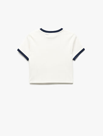 Minnie Mouse Lisanslı Biyeli Bisiklet Yaka Baskılı Tişört