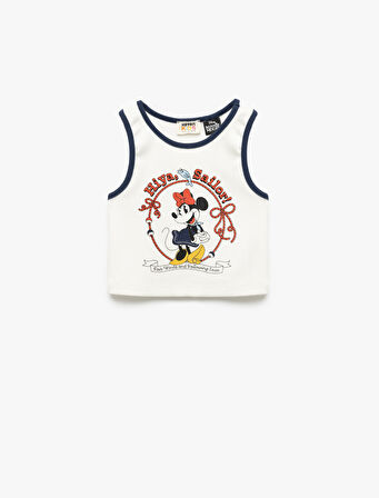 Minnie Mouse Lisanslı Baskılı Kaşkorse Kolsuz Crop Atlet