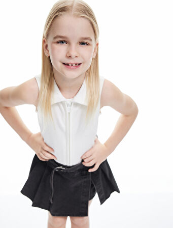 Pamuklu Fermuarlı Dar Kesim Gömlek Yaka Kolsuz Crop Atlet