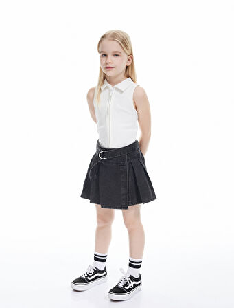 Pamuklu Fermuarlı Dar Kesim Gömlek Yaka Kolsuz Crop Atlet