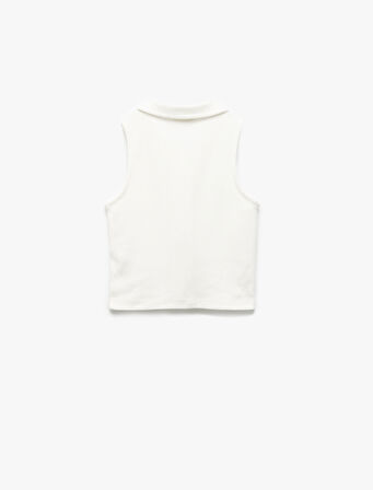 Pamuklu Fermuarlı Dar Kesim Gömlek Yaka Kolsuz Crop Atlet