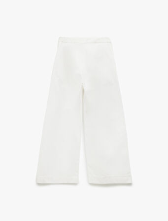 Pamuklu Düğme Detaylı Geniş Paça Pantolon