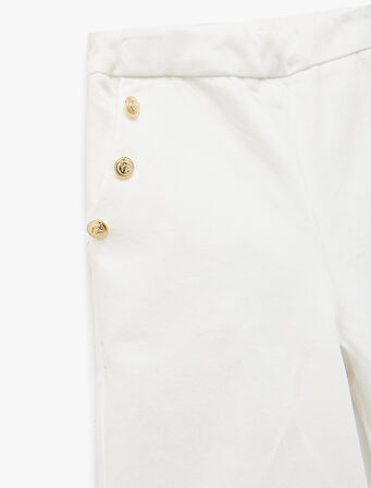 Pamuklu Düğme Detaylı Geniş Paça Pantolon