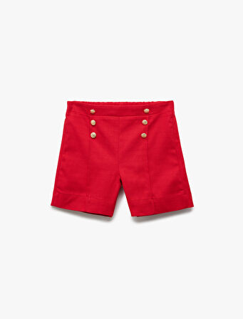 Düğme Detaylı Yüksek Bel Pamuklu Şort