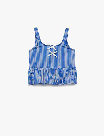 Pamuklu Kare Yaka Askılı Gipeli Fiyonklu Poplin Bluz