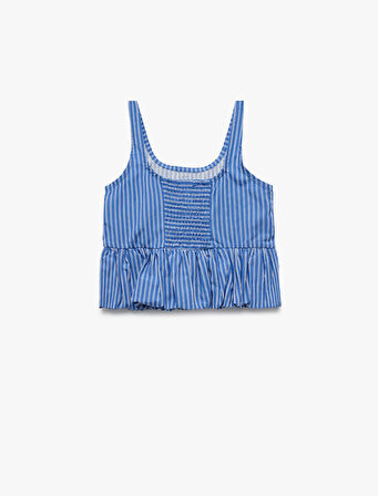 Pamuklu Kare Yaka Askılı Gipeli Fiyonklu Poplin Bluz