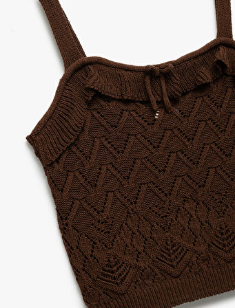 Ajurlu Kare Yaka Fırfır Detaylı Fiyonklu Triko Atlet