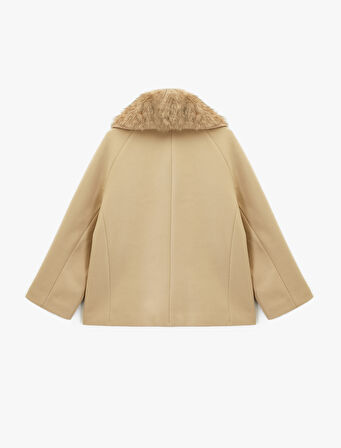 Suni Kürk Yaka Kısa Kaban Cepli Uzun Kollu