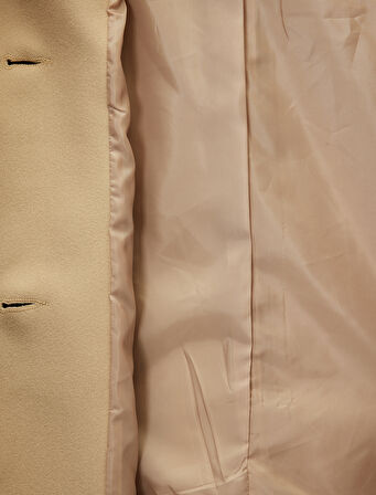 Suni Kürk Yaka Kısa Kaban Cepli Uzun Kollu