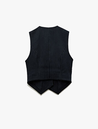 Kolsuz V Yaka Düğmeli Asimetrik Kesim Blazer Yelek