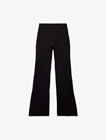 Yüksek Bel Slim Fit Cep Detaylı İspanyol Paça Spor Tayt