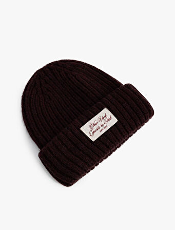 Lastikli Örgü Bere Kenarları Katlı Etiket Detaylı 