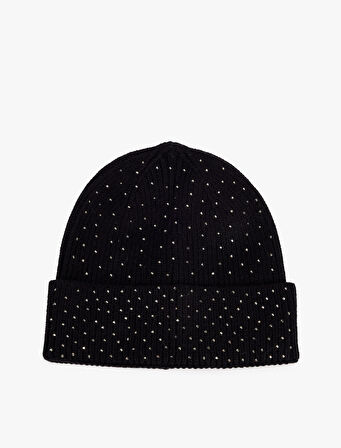 Viskon Karışımlı Taş Detaylı Örgü Bere