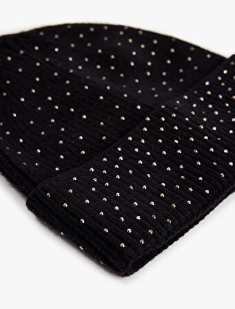 Viskon Karışımlı Taş Detaylı Örgü Bere