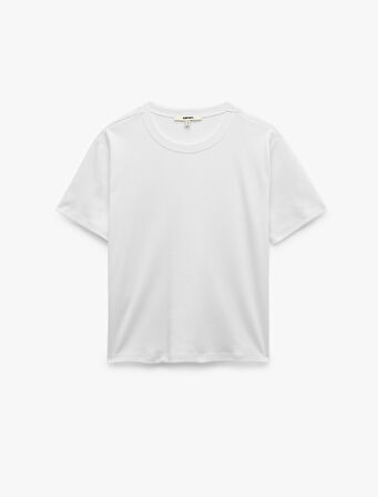 Pamuklu Kısa Kollu Bisiklet Yaka Basic Tişört