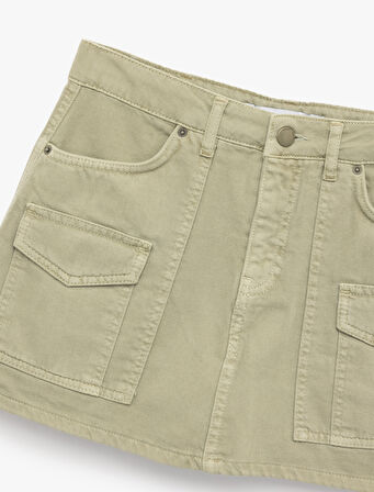 Pamuklu Kargo Cep Detaylı A Kesim Mini Etek