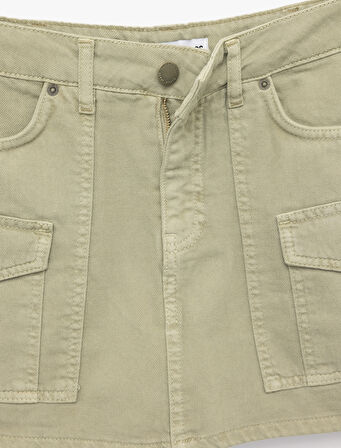 Pamuklu Kargo Cep Detaylı A Kesim Mini Etek