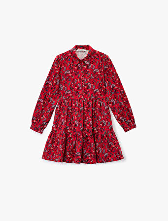 Rahat Kalıp Uzun Kollu Gömlek Yaka Pamuklu Elbise