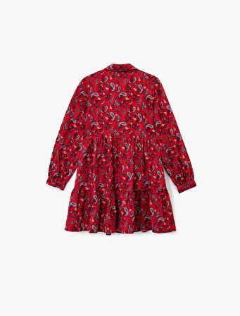 Rahat Kalıp Uzun Kollu Gömlek Yaka Pamuklu Elbise