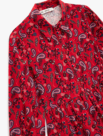 Rahat Kalıp Uzun Kollu Gömlek Yaka Pamuklu Elbise