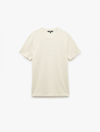 Bisiklet Yaka Dokulu Kısa Kollu Pamuklu Slim Fit Tişört