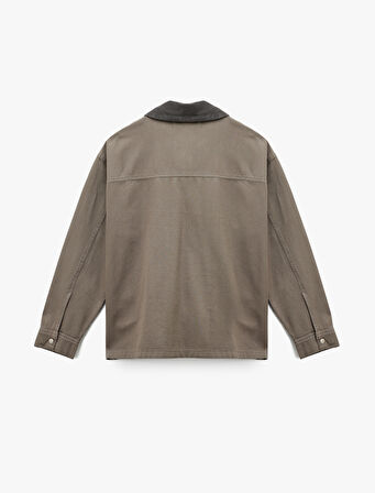 Regular Fit Uzun Kollu Cepli Gömlek Yaka Fermuarlı Jean Ceket