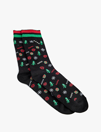 Pamuklu Yılbaşı Temalı Havlu Soket Çorap