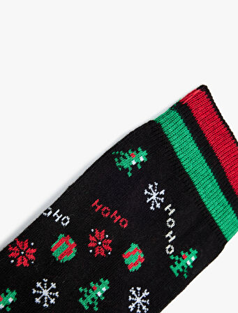 Pamuklu Yılbaşı Temalı Havlu Soket Çorap