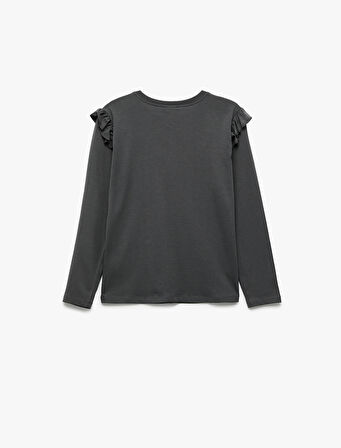 Pamuklu Uzun Kollu Bisiklet Yaka Baskılı Tişört