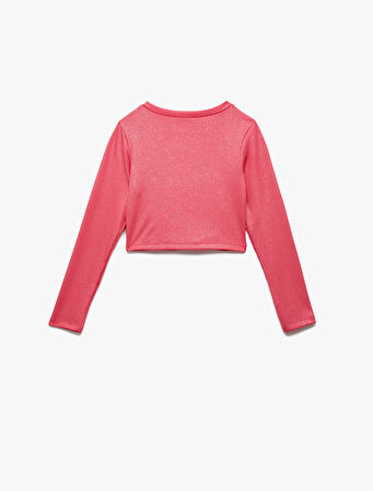 Kalp Pencere Detaylı Uzun Kollu Bisiklet Yaka Kaşkorse Crop Bluz