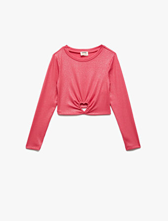 Kalp Pencere Detaylı Uzun Kollu Bisiklet Yaka Kaşkorse Crop Bluz