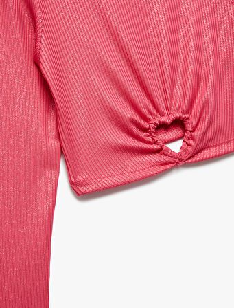 Kalp Pencere Detaylı Uzun Kollu Bisiklet Yaka Kaşkorse Crop Bluz