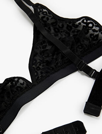 Rahat Kalıp Leopar Dokulu Tül Üçgen Bralet Sütyen