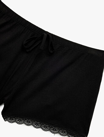 Viskon Kumaş Dantel Detaylı Şort Pijama Altı